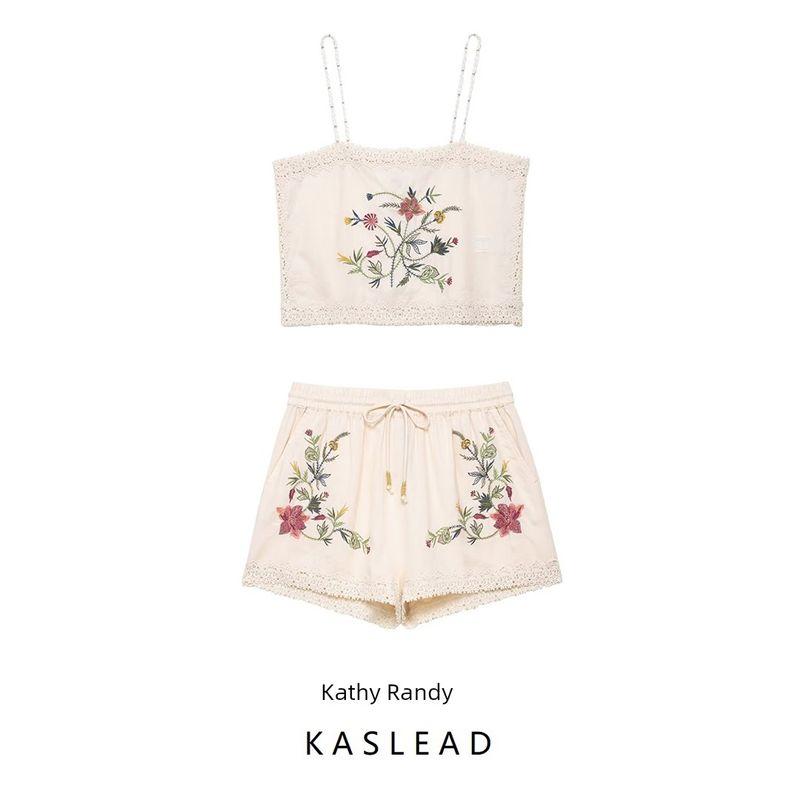 Kaslead New Women Clothes Western Style Fashion Embroidery Top Leisure Shorts 5107077 5107078