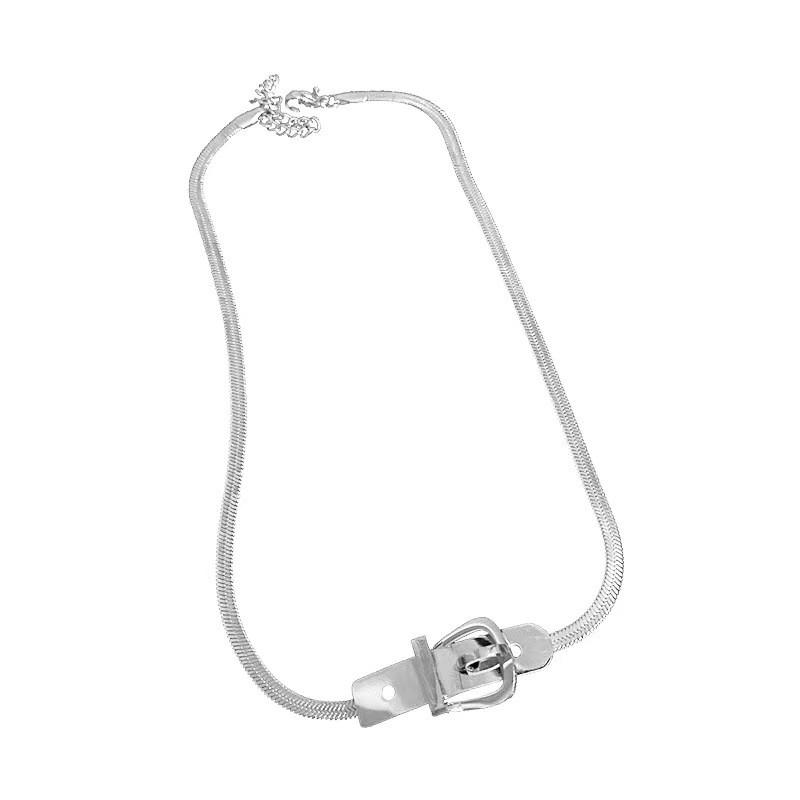 Punk Belt Buckle Necklace For Women Titanium Steel Cool Minimalist Chain For Hip Hop Fashion