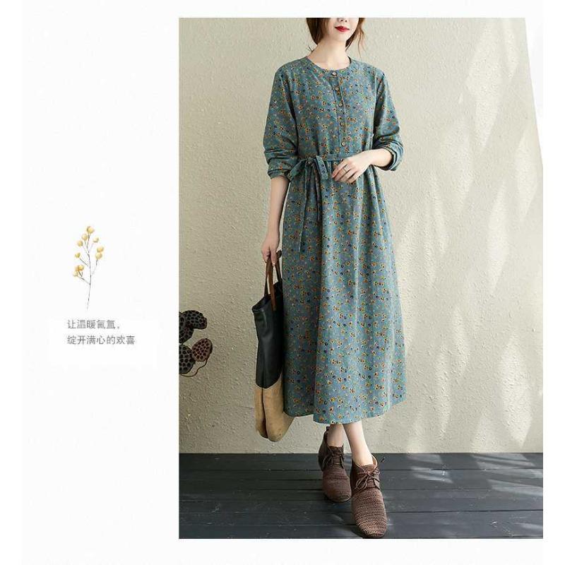 Floral Plus Size Dress Commuter Literary Loose Midi Dress