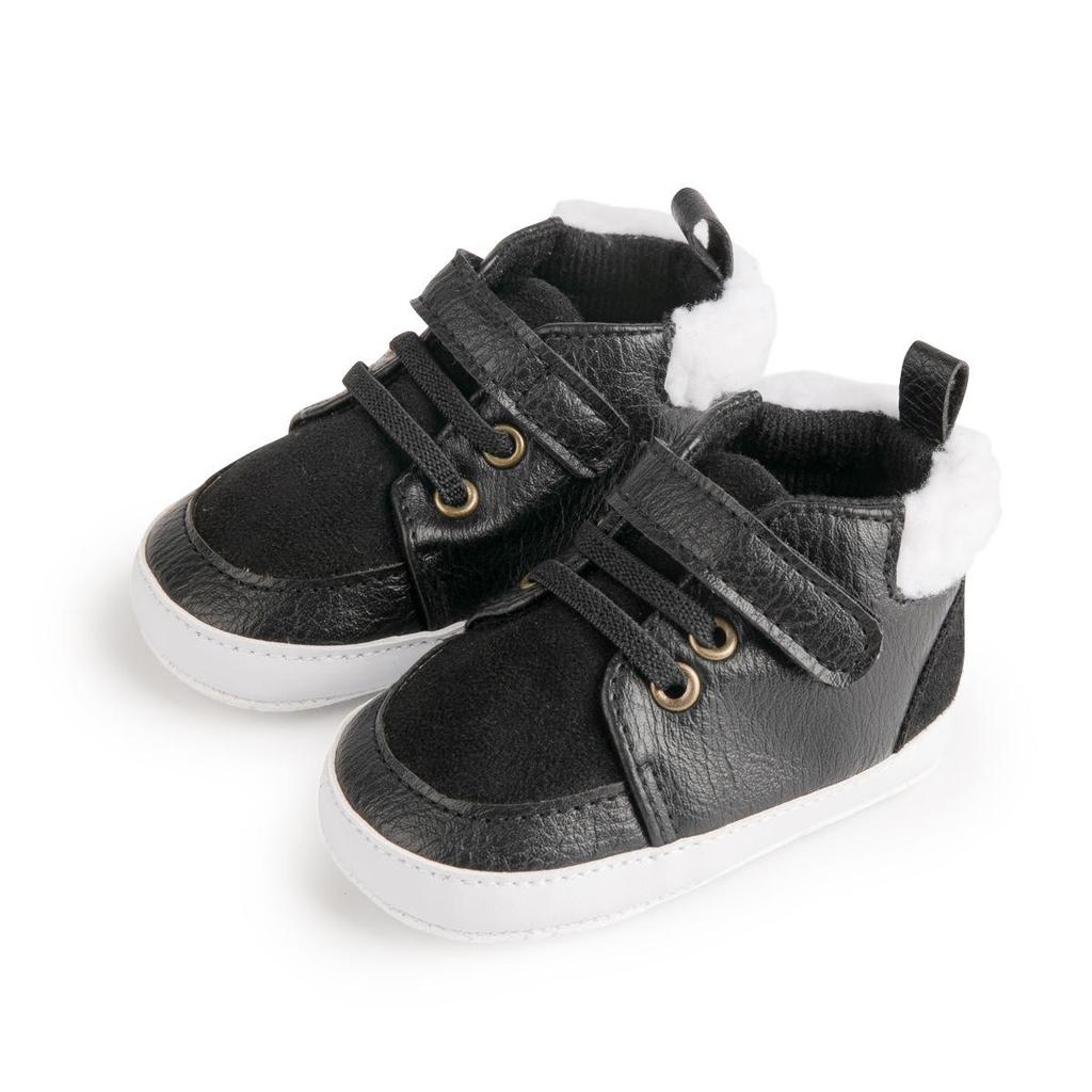 Winter Autumn Boys' Cozy Cotton Shoes - Solid Color, Plus Velvet, Soft Sole Baby Shoes