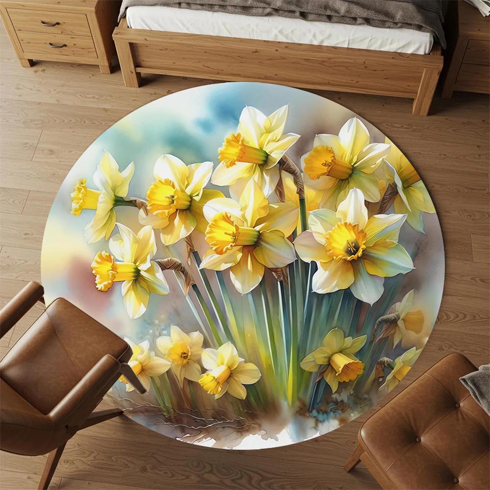 1pc Daffodil Spring Round Chair mat Area Rug - Non-Slip, Floor Mat for Office, Bedroom, and Indoor Decor c1118158