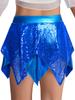 Kids Girls Jazz Dance Performance Outfit Sleeveless Keyhole Back Sparkly Sequins Crop Top with Asymmetric Metallic Skirt and Sequined Tassels Gloves
