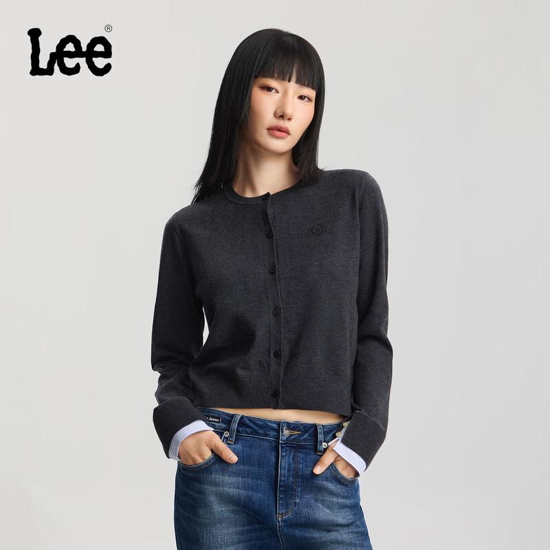 Lee Women s Comfort Fit Embroidered Crew Neck Long Sleeve Cardigan M