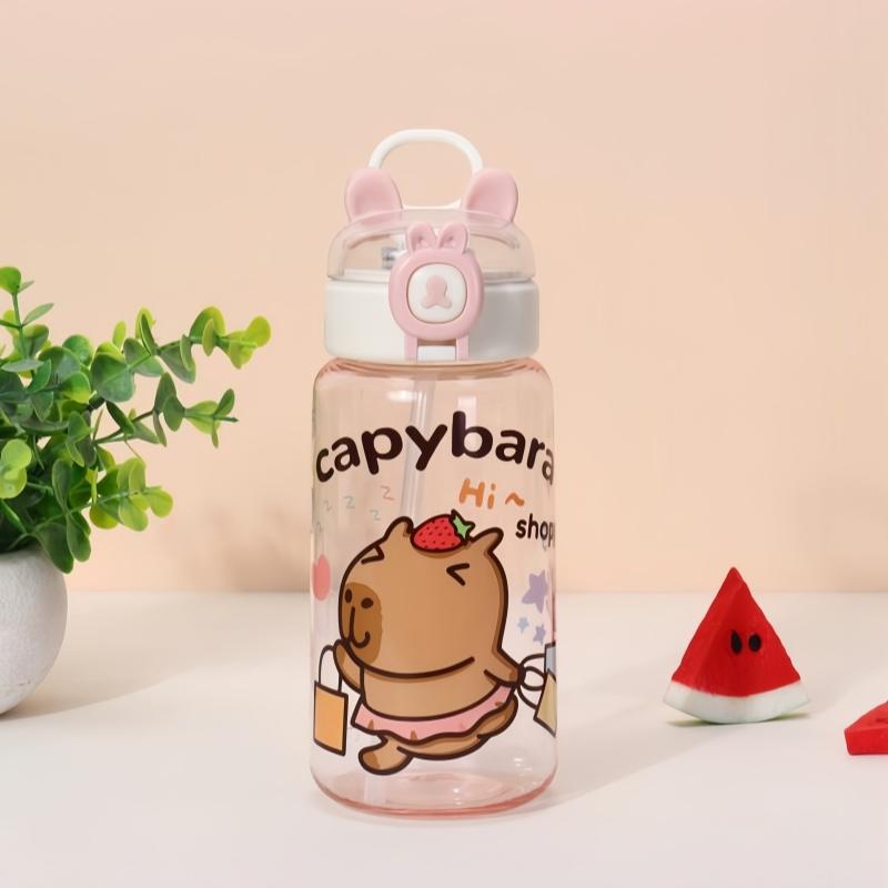

500ml Capybara Water Bottles Cartoon Straw Cup Capybara Drinking Bottle Leakproof Cute Transparent Plastic Cup Summer рожевий