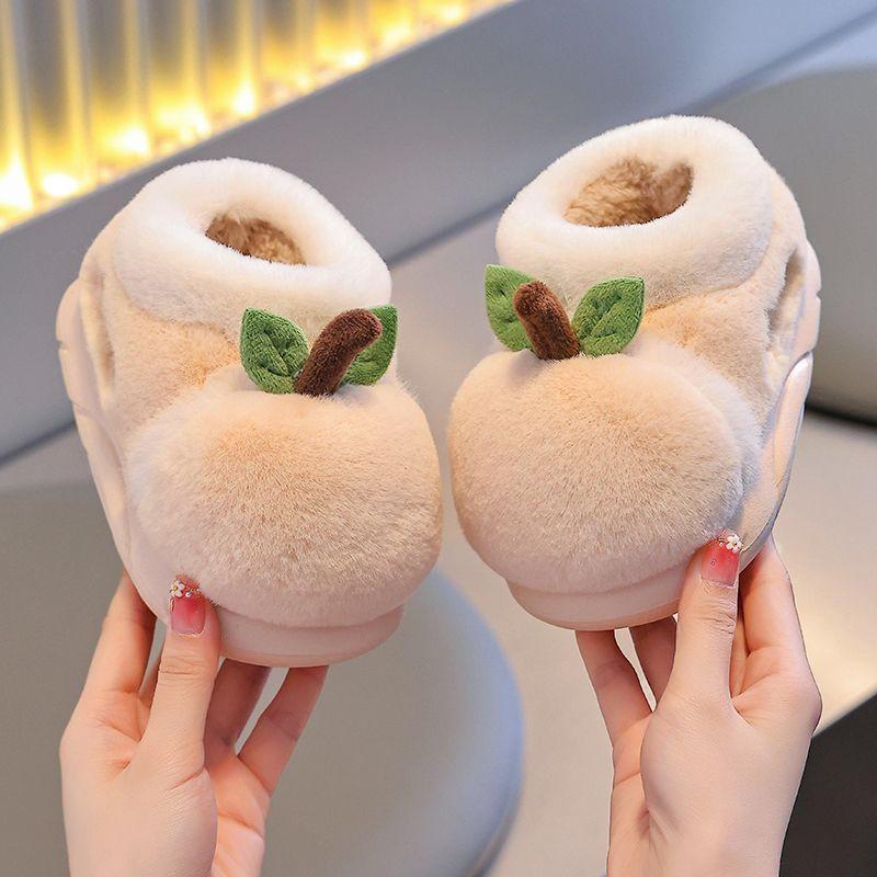 Fashion New baby kawaii fruit slippers winter home heel wrapped shoes kids lovely apply slipper boys girl warm house slip on boot shoes