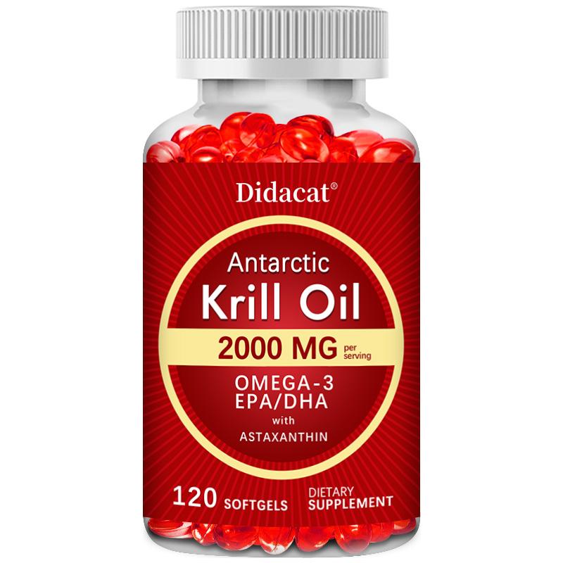 Didacat Antarctic Krill Oil Supplement 2000mg, Omega-3 EPA 80mg DHA 40mg, Phospholipid Complex & Astaxanthin 600mcg, 120 Caps