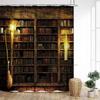 Vintage Bookshelf Shower Curtain, Magic Books Old Bookshelf Candles Ancient Attic Print Home Bathroom Decor With Hooks