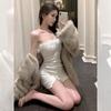 French Pure Desire Hairy Split Tube Top Dress Spring and Summer New Sexy Tight Inside with Hip-wrapped Short Skirt Women