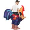 Sapphire blue and colorful rooster inflatable costume for adults.
