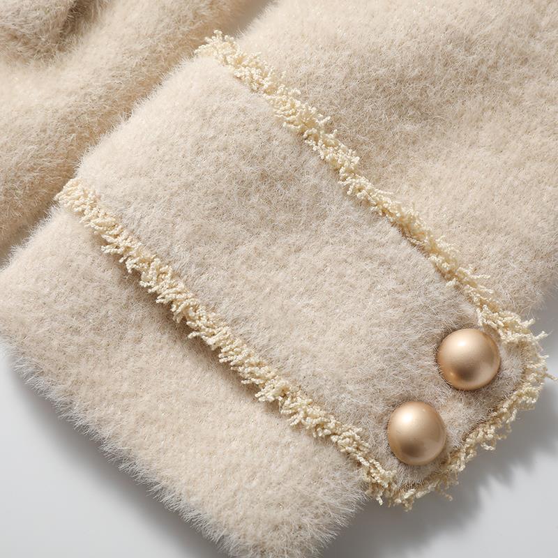 Women's  Autumn Winter  Slim Fit Woolen Coat Imitation Mink Fleece Mid Length Casual Fashion Woolen Coat Long Coat Women