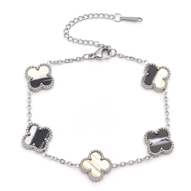 Premium Four Leaf Clover Bracelet for Women, Double Sided 13MM Titanium Steel Stainless Steel Jewelry, Shell Small, Lucky, Simple and Fashionable