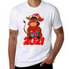 New Year 2021 Cute Bull With A Gift Tshirt Trendy Print Short Sleeve Tshirt