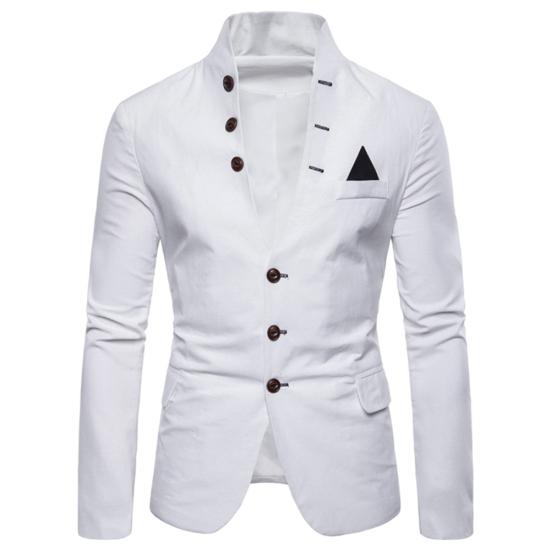 Herren Langarm Stehkragen Smoking Anzug Blazer 3 Knopf Tasche Slim Jacke Mantel