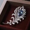Bo Xin Yun High-End Blue Crystal Feather Brooch with Zirconia Pin