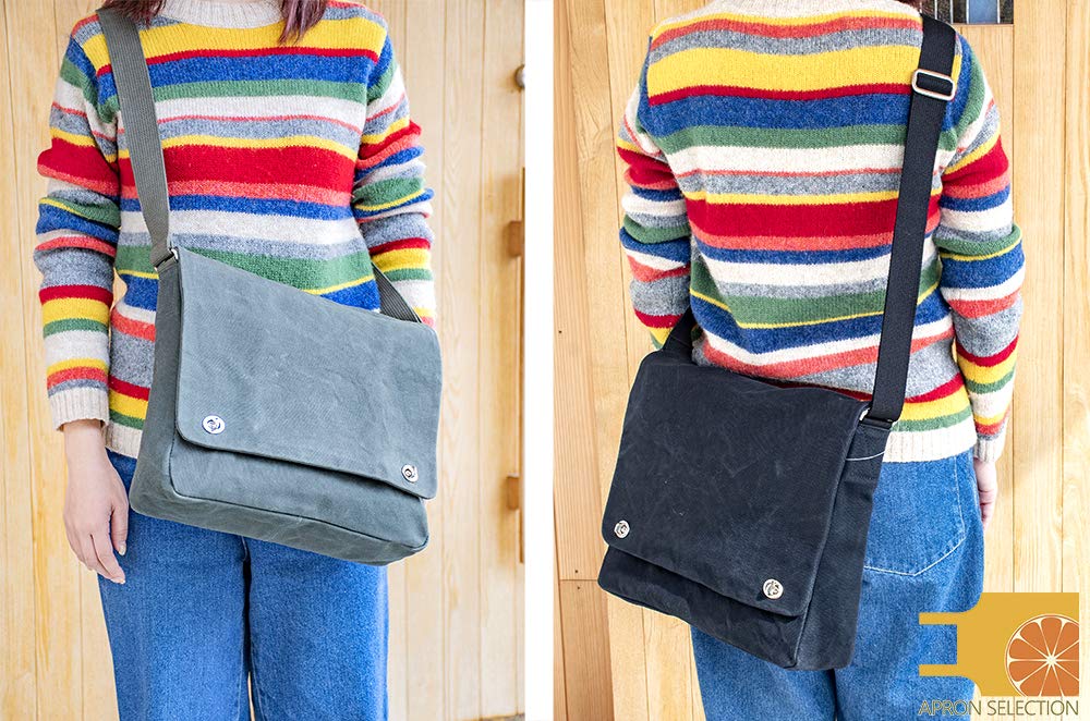 Hinomoto Canvas Shoulder Bag, Medium, Canvas, Twist Clasp, Crossbody, No. 106M (Black)