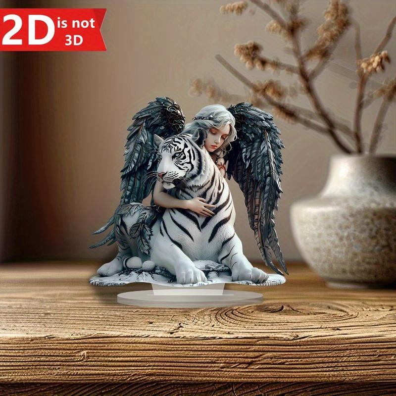 

1 2D charming angel and tiger desktop decoration, perfect choice for home, office or caf é, unique gift чистый