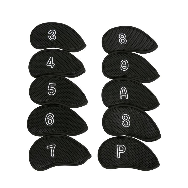 10Pcs Golf Head Headcover Sets, Mesh Fabric Golf Iron Head Covers Golf Wedges Cover with Big Numbers for Golf Club Head