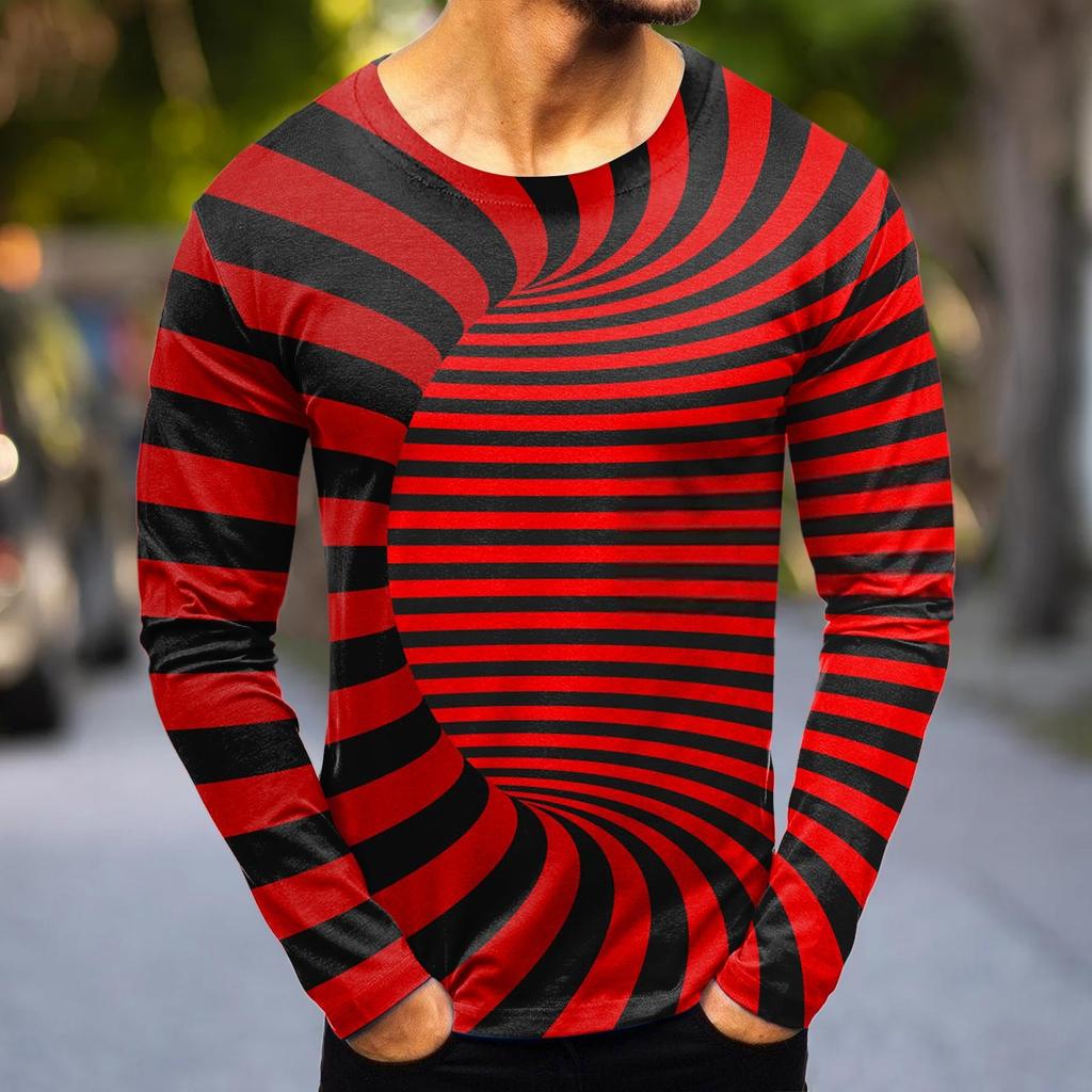 Men's Fashion Casual Printed Long Sleeve O-Neck Shirts Tops Blouse