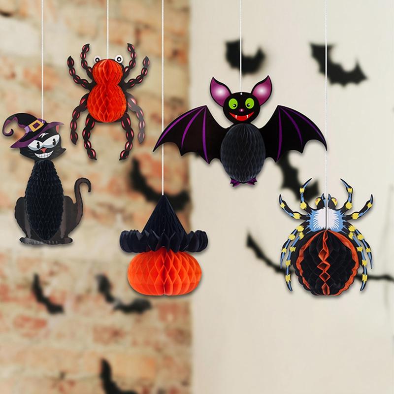 Halloween Decoration 3D Honeycomb Ball Pendant Party Background Wall Hanging Accessorie Halloween Pumpkin Spider Ghost Ornament