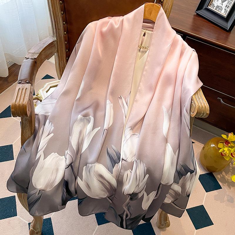 Luxury Brand 100% Real Silk Scarf Women Designer Shawls and Wraps Elegant Floral Print Pashmina Soft Long Scarves Femme Hijab