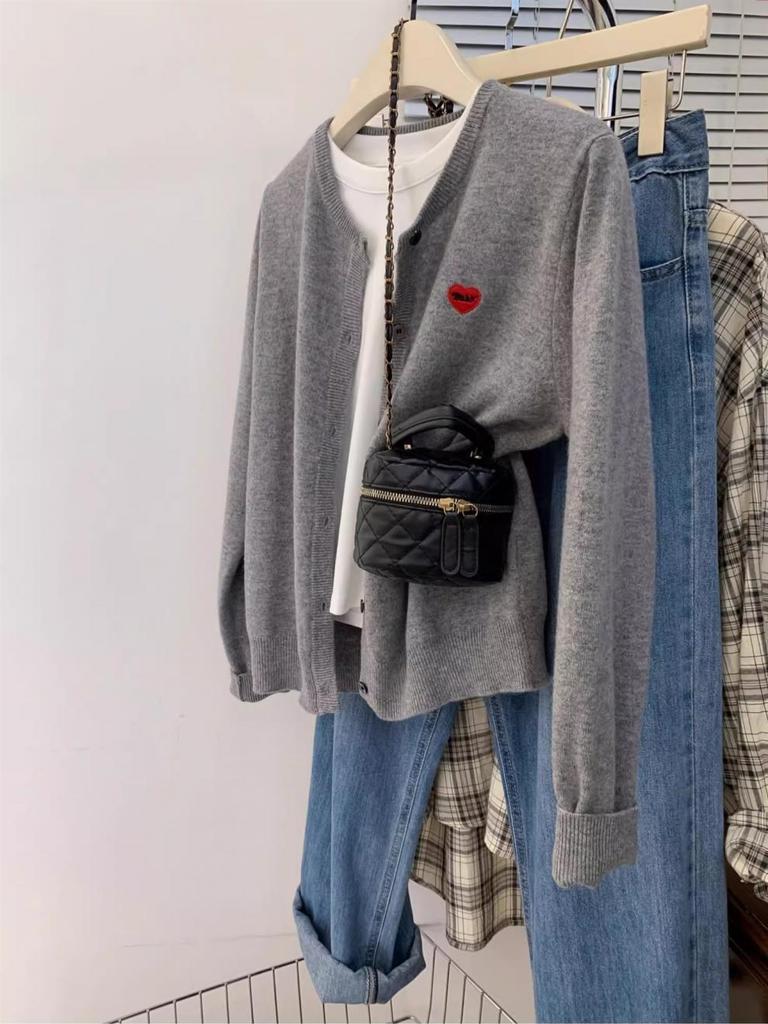 2025 Autumn/Winter Women's Wool Round Neck Knit Cardigan - Elegant Loose Sweater Coat