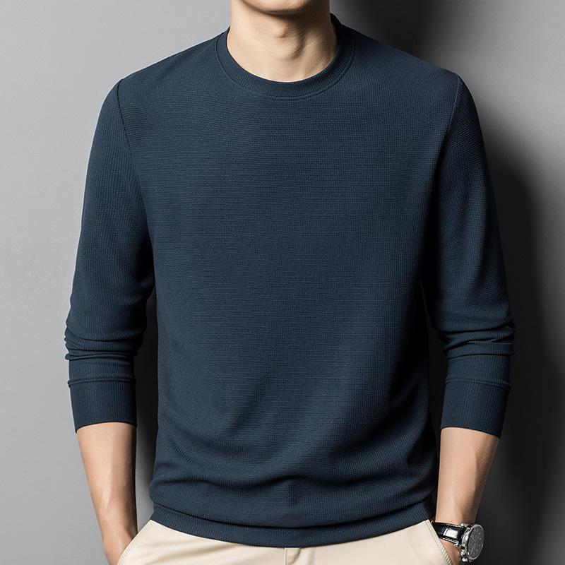 Autumn Waffle Mesh Long-sleeved T-shirt Men's Round Neck Quick-drying Tops Loose Bottoming Shirt for Men