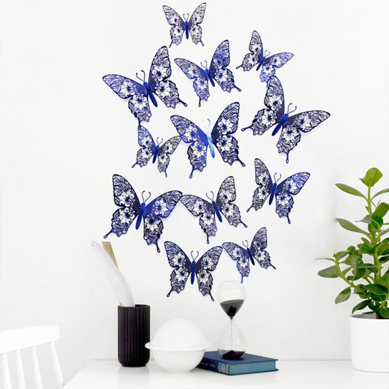 

12 Pcs/set 3D Hollow Butterflying Series Decorative Wall Stickers Diy Art Pearlescent Home