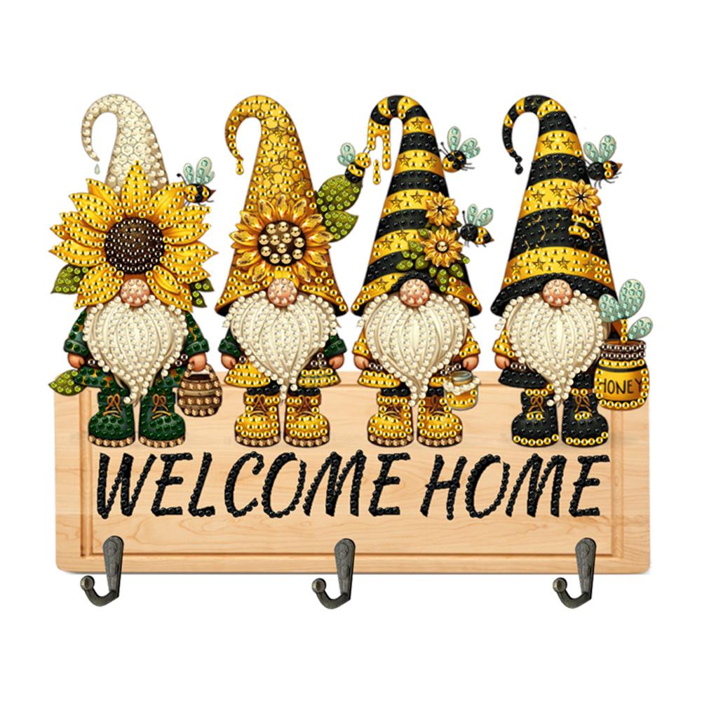 Wooden Diamond Art Hanging Hooks with 3 Hooks Rhinestone Painting Coat Hook Welcome Home Dog DIY Diamond Painting Art Hooks