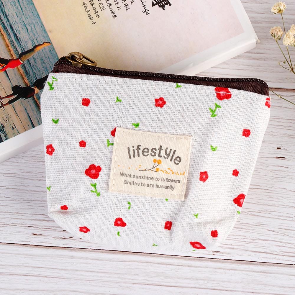 Female Korean Style Change pouch Card Holder Flower Canvas Coin Purses Floral Print Zipper