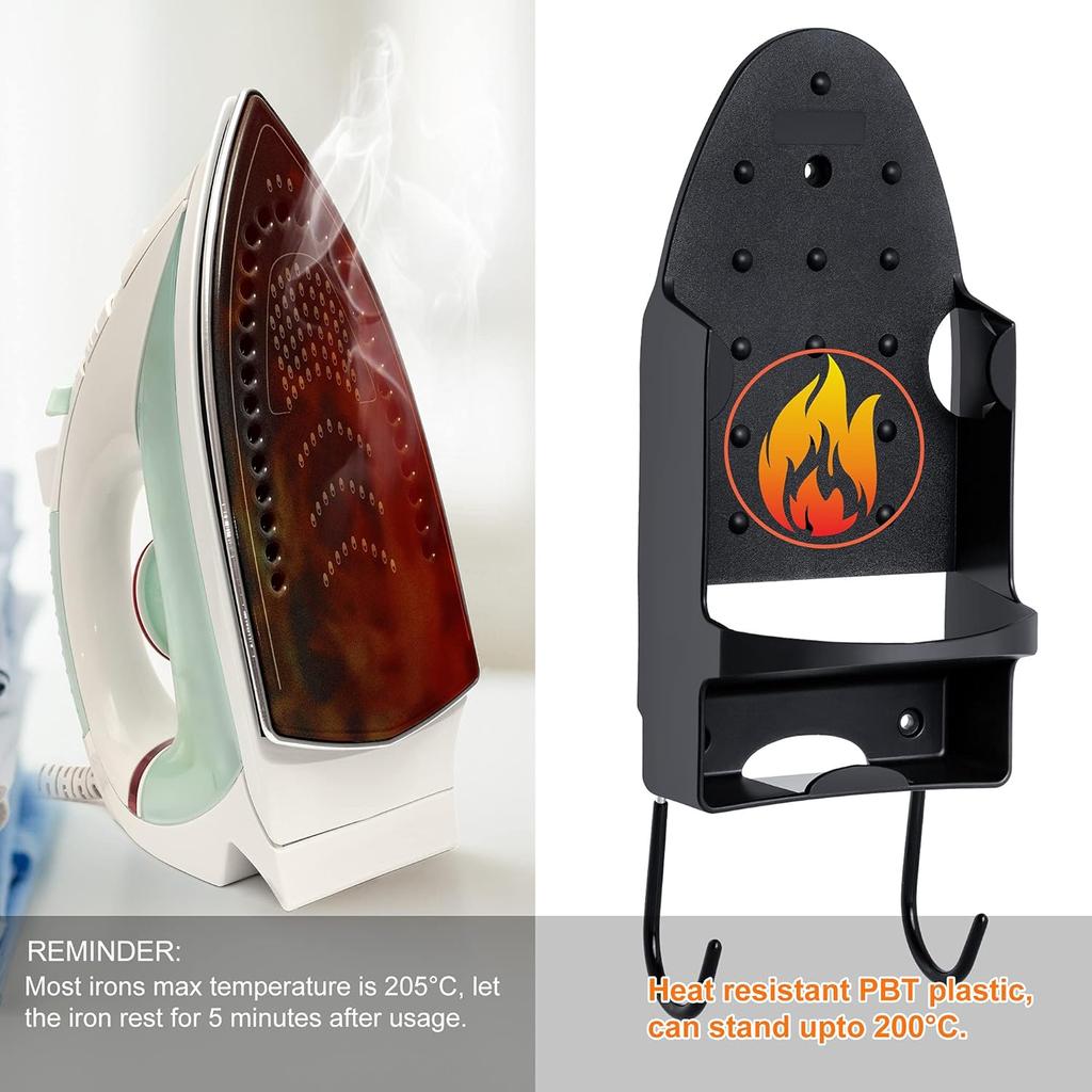 Wall Mount Steam Iron Holder Ironing Board Hanger Household Laundry Wall Mount Iron Hanger Ironing Board Rack Black- for Iron Max 5.5 Inch Width Iron