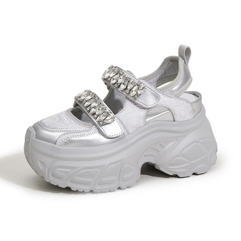 Fashion 9CM Air Mesh Microfiber Leather Chunky Sneaker High Brand Comfy Booties Fashion Summer Hook Ankle Boots Bling Shoes Women