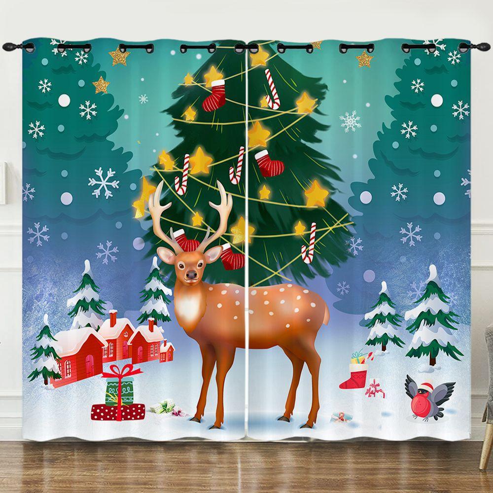 

Счастливого Рождества 3D Цифровая печать Штора Затемняющая и на люверсах 97cm*114cm*2