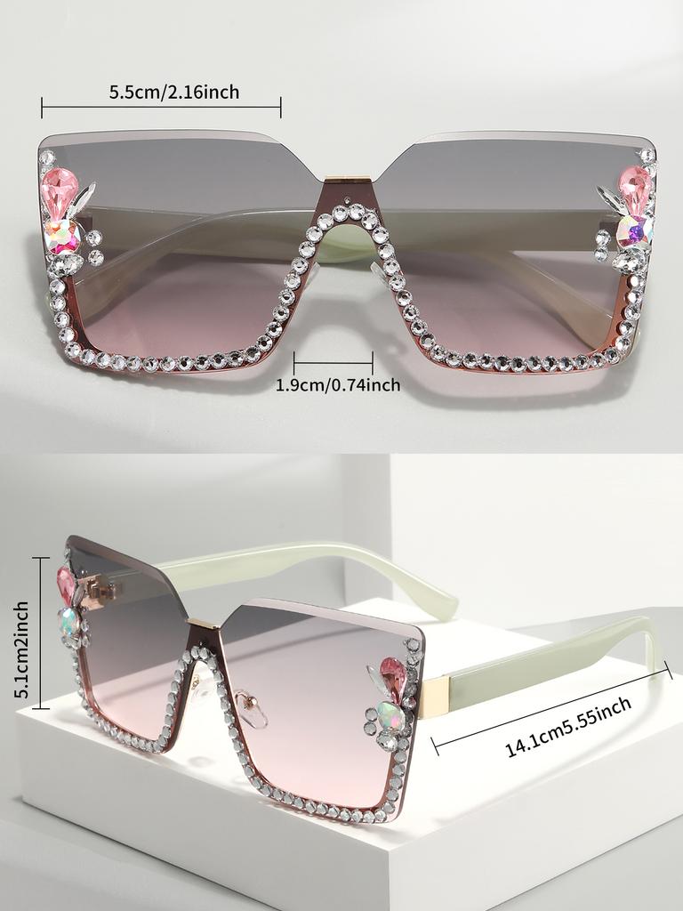 1 pair of casual large frame cut edge square diamond-encrusted ladies fashion sunglasses outdoor street pography glasses