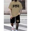 Men's Two-piece Summer Set, Printed with Numbers and Letters, Perfect for Casual and Sports Occasions, with Comfortable and Soft Fabric
