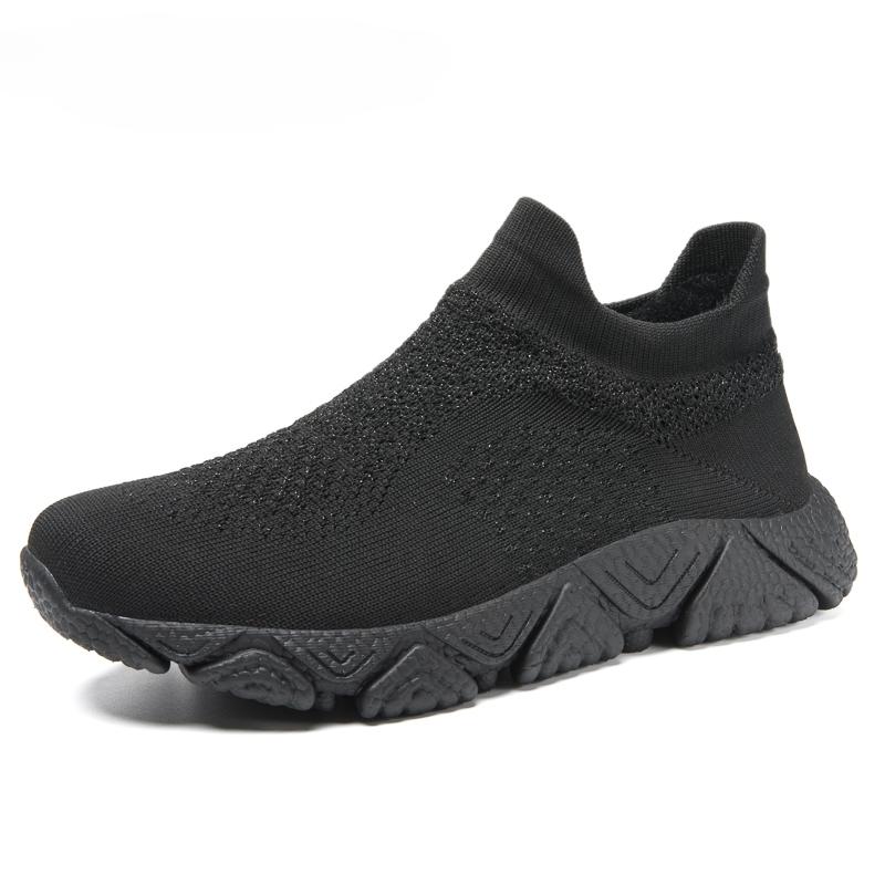 Men's Breathable Knitted Sneakers Slip-on Plus Size 39-47 Casual Sports Shoes Non-slip Lightweight Walking Footwear