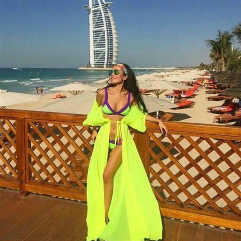 Damen Bikini Sonnenschutz Lange Bluse Kurzarm Urlaubs Bikini Cover Up Badebekleidung Badeanzug