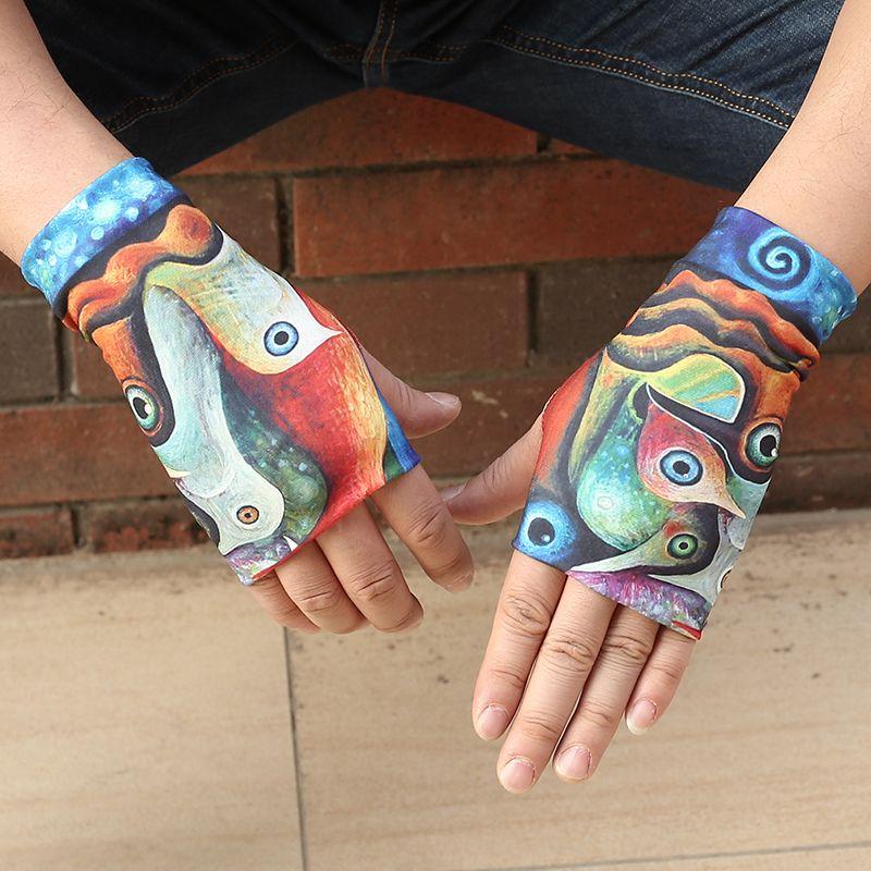 

Half Finger Sun Protection Gloves Men s Summer Thin Female Scar Covering Tattoo Student Driving Touch Screen Cycling Windproof Breathable Short Oil painting One size