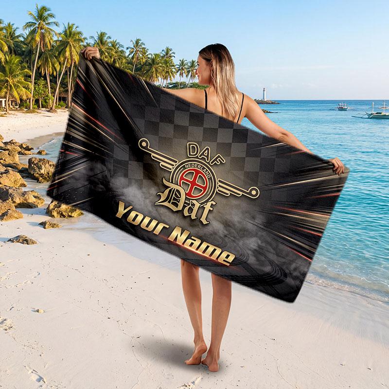DAF Customized Name Text Beach Towel, Soft Absorbent Towel Beach Pool Travel Personal Gift
