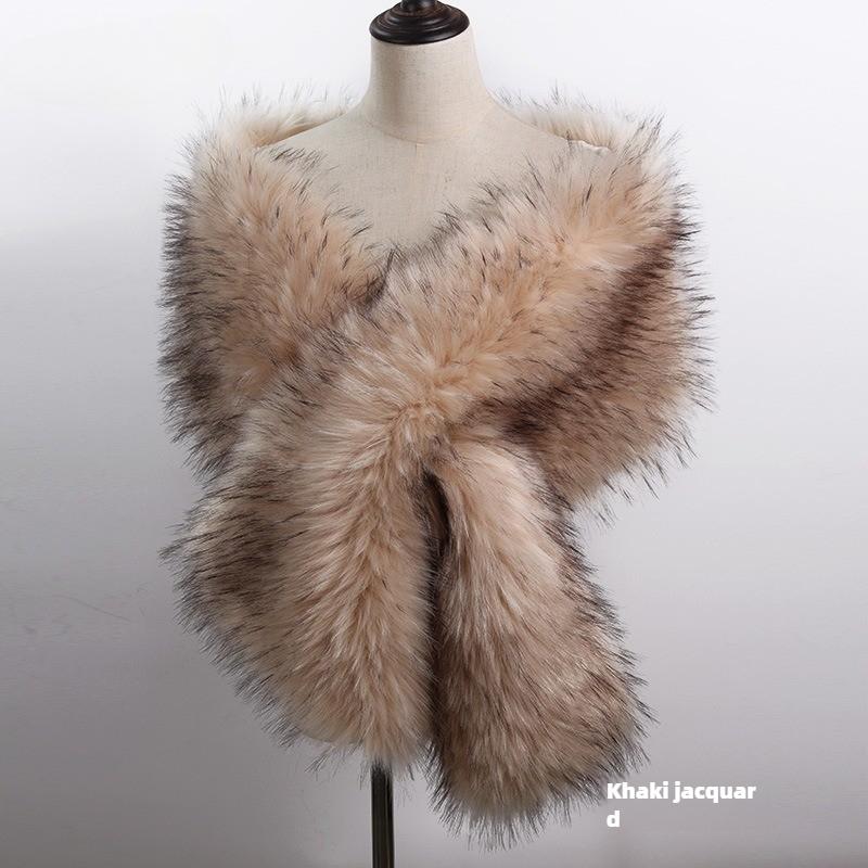 Autunno Inverno di Alta Qualità Lungo Nuovo Pelliccia Sintetica Capelli di Volpe Abito da Sposa da Sera Ispessito Scialle Grande Mantella sciarpa Sciarpa da Donna