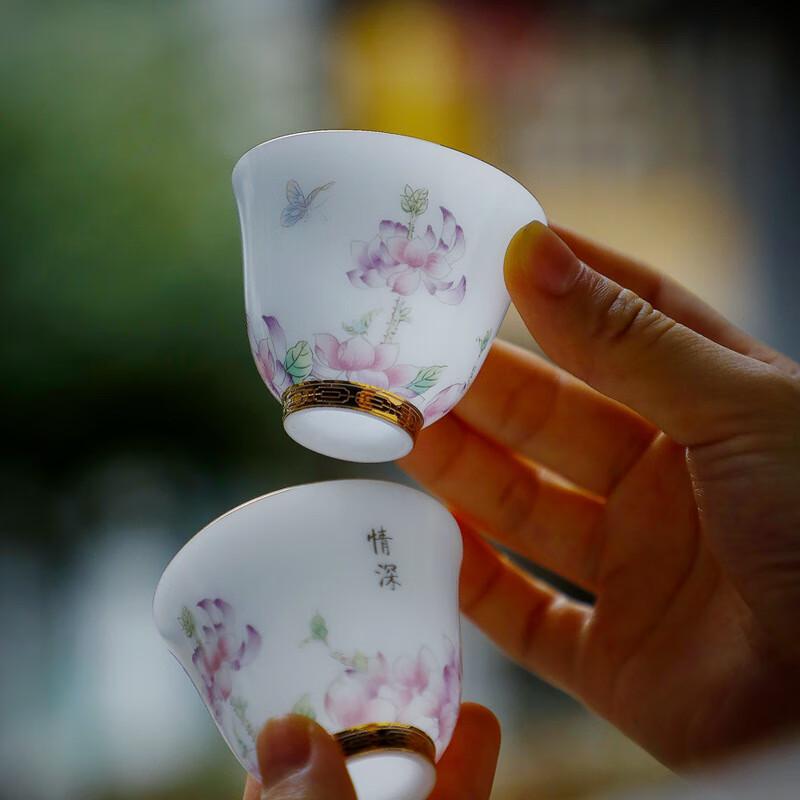 Chinese Ice Jade Ceramic Bauhinia Teacup