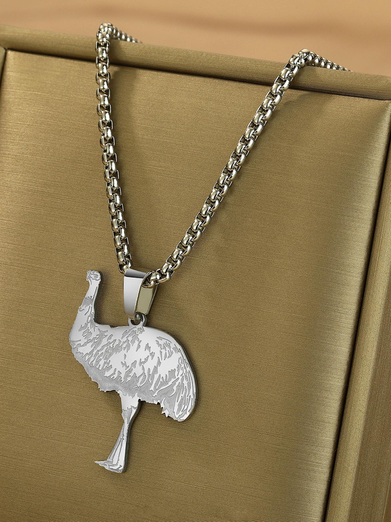 

Kinitial Laser carved exquisite and fashionable stainless steel necklace, ostrich pendant, birthday commemorative gift срібний