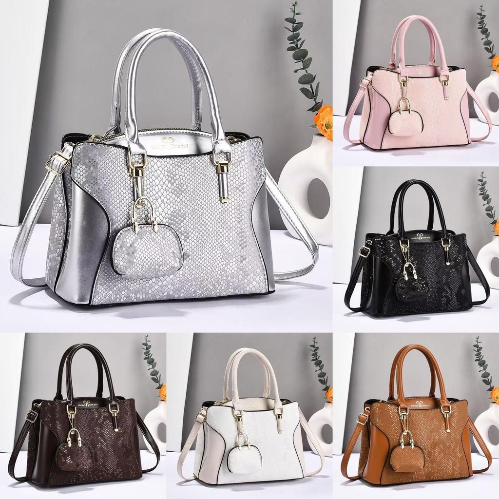 Fashion Splicing Design Shiny Snake Pattern Women Handbag With Pendant Small Bag