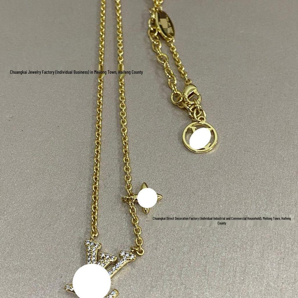 18K Enamel Necklace with Full Diamond Inlaid Letter Design - Light Luxury Clavicle Chain