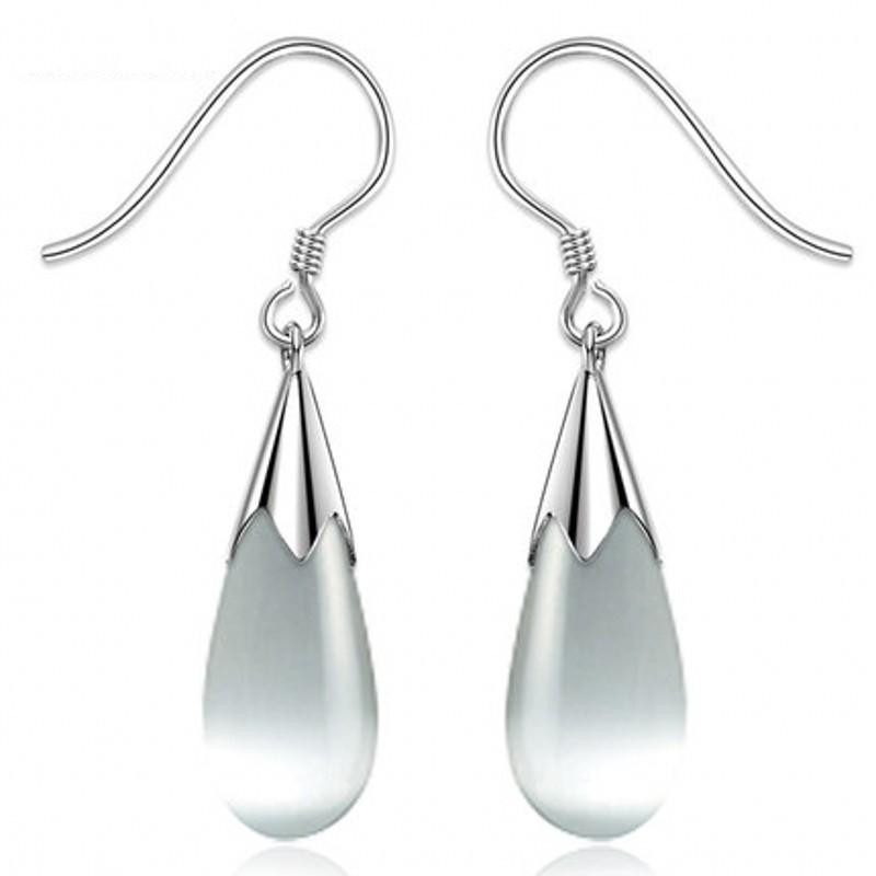 Water Drop Cat's Eye Dangle Earrings - Fashionable Long Korean Style Jewelry.