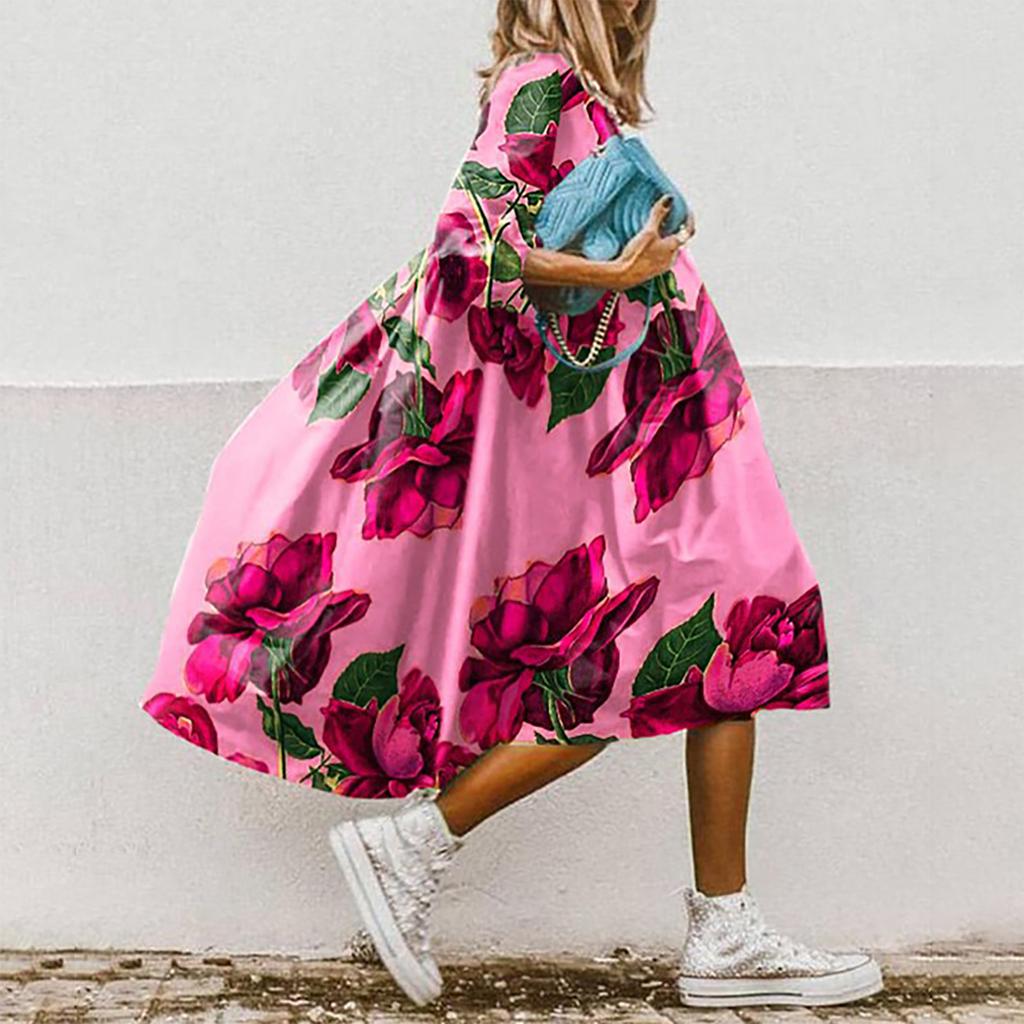 Dámské šaty Letní skládané mini Boho šaty Roztomilé Bez rukávů Splývavé plážové rovné tričko Šaty s kulatým výstřihem