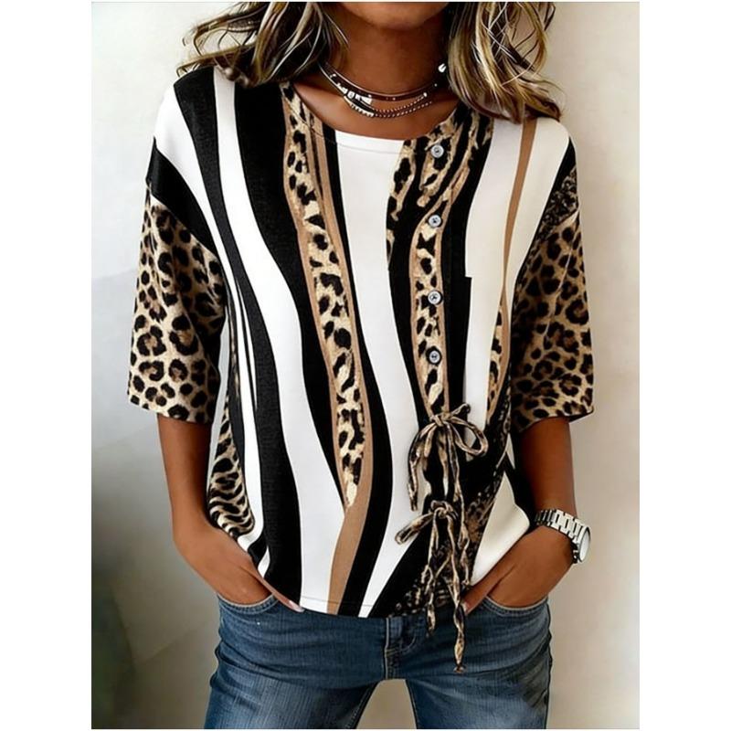 Women's Spring Summer 3D Printed Button Front Drawstring Minimal Commute Blouse, Wine Red Gray Speckle Square Print Top