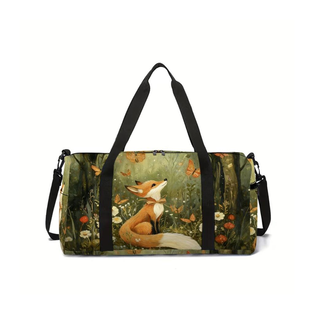 Fox Pattern 2D Flat Cartoon School Travel Bag Large Capacity Zipper Luggage Bag Best Gift for Boys Girls Fashion Style