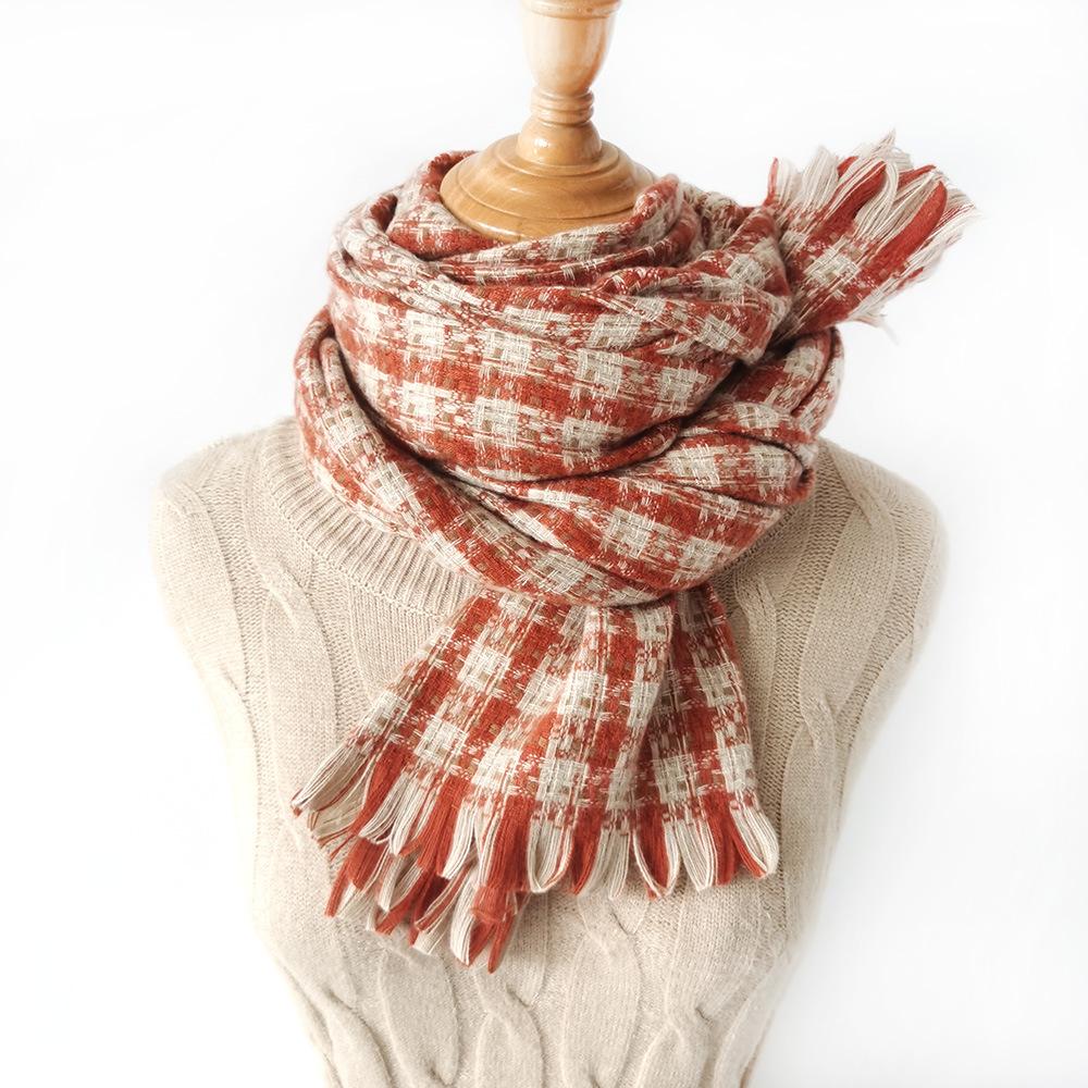 Soft waxy and thick plaid imitation cashmere scarf for women, warm fringed shawl in winter, couple scarf tide