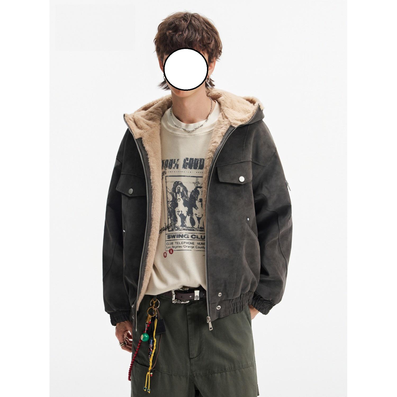 Men s American Retro Patchwork Stand Collar Cotton Jacket - Thick, Warm, Trendy, Loose Fit with Hood. L