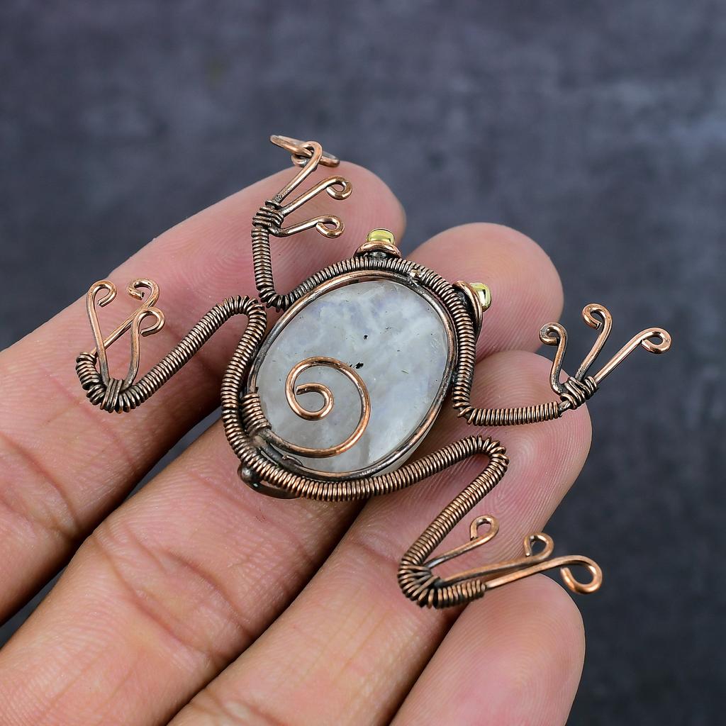Moonstone Handmade Copper Wire Wrap Jewelry Pendant 2.36" z1D89
